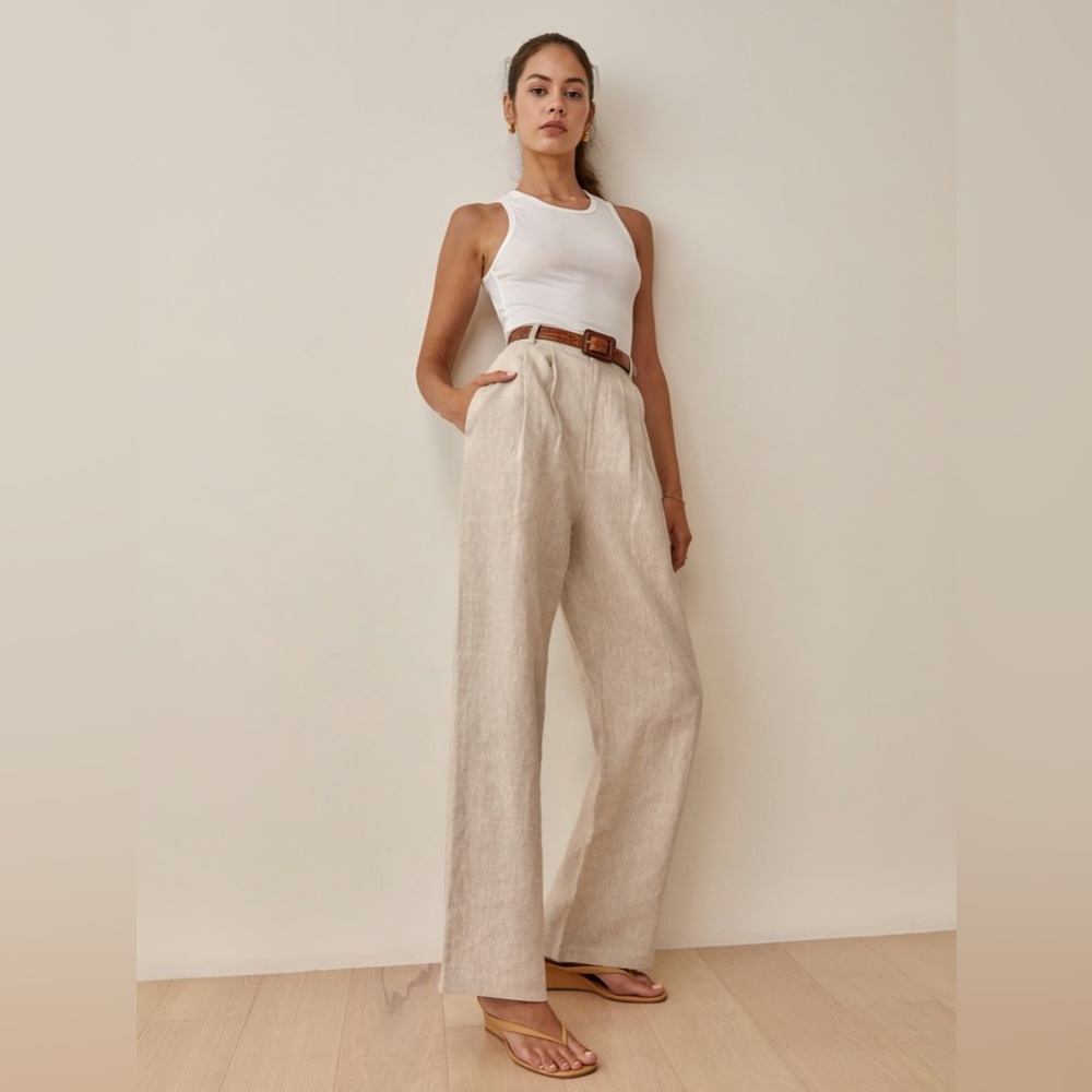 Reformation petites Vesta linen pant in oatmeal.
